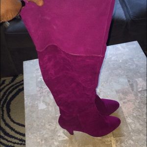 ASOS Magenta Suede Knee High Boots